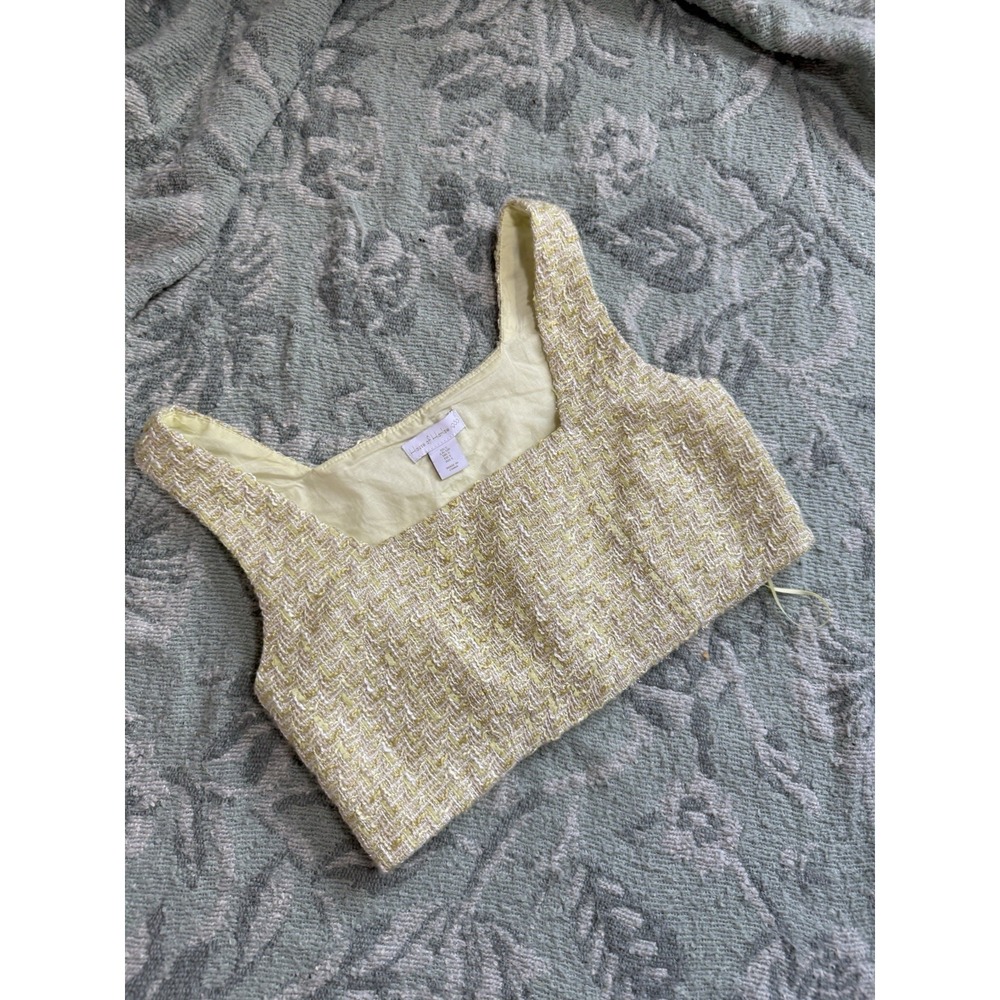 House of Harlow 1960 Tweed Crop Tank Yellow White S Sleeveless